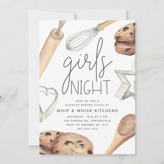 Schattige Waterverf Meiden Avond Uit Bakcursus Kaart (Voorkant)