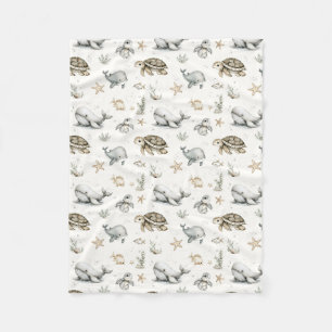 Schattige Waterverf Oceaan Baby Dieren Fleece Deken