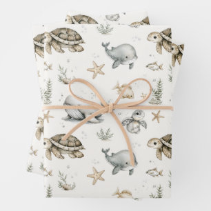 Schattige Waterverf Oceaan Baby Dieren Inpakpapier Vel