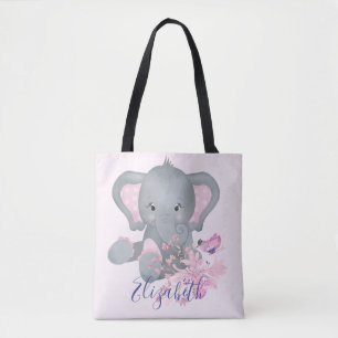 Schattige waterverf Olifant baby  Tote Bag