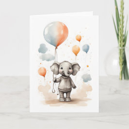 Schattige waterverf olifant rode blauwe ballonnen  kaart