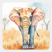 Schattige Waterverf olifant Vierkante Sticker (Voorkant)