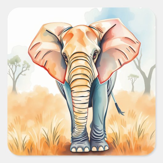 Schattige Waterverf olifant Vierkante Sticker (Voorkant)