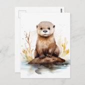 Schattige Waterverf Otter Briefkaart (Voorkant / Achterkant)