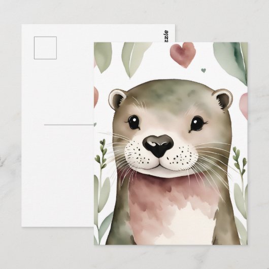 Schattige Waterverf Otter Briefkaart (Voorkant / Achterkant)