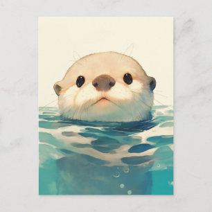 Schattige waterverf Otter die in het water gluurt Briefkaart