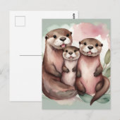 Schattige Waterverf Otter familie Briefkaart (Voorkant / Achterkant)