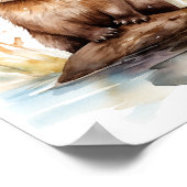 Schattige Waterverf Otter Poster (Hoek)