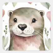 Schattige Waterverf Otter Vierkante Sticker (Voorkant)