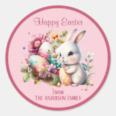 Schattige Waterverf Paasbundelroze Ronde Sticker (Voorkant)