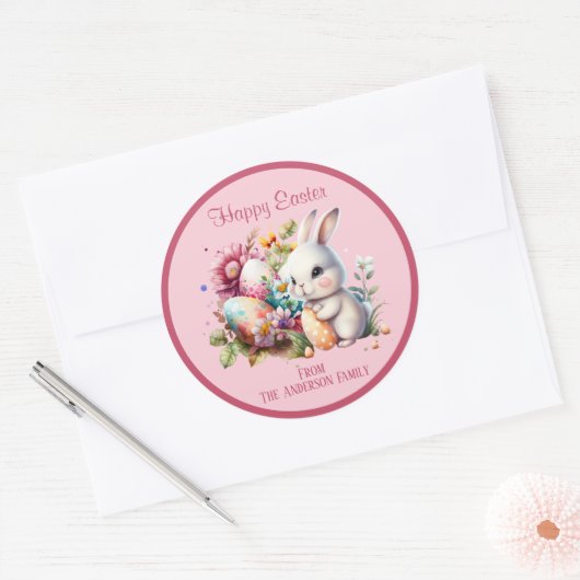 Schattige Waterverf Paasbundelroze Ronde Sticker (Envelop)