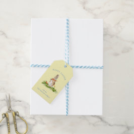 Schattige waterverf Paashaas op geel Cadeaulabel