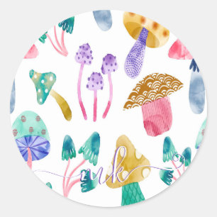 Schattige waterverf paddenstoelen  ronde sticker