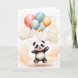 Schattige waterverf panda gele blauwe ballonnen bl kaart