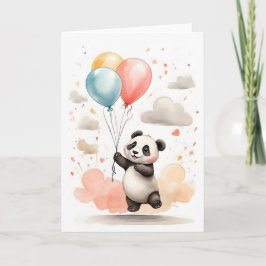 Schattige waterverf panda gele blauwe ballonnen bl kaart