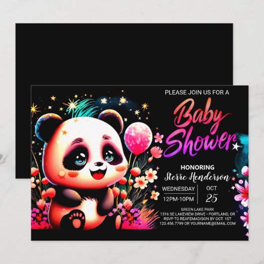 Schattige Waterverf Panda Haven Meisje Baby shower Kaart (Voorkant / Achterkant)