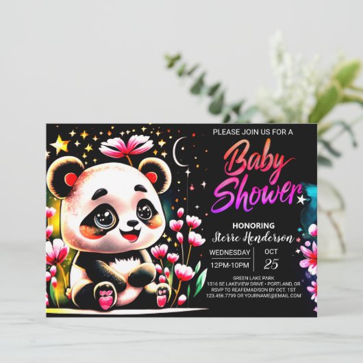 Schattige Waterverf Panda Haven Meisje Baby shower Kaart (Staand voorkant)
