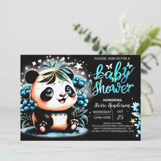 Schattige Waterverf Panda Magic Boy Baby shower Kaart (Staand voorkant)
