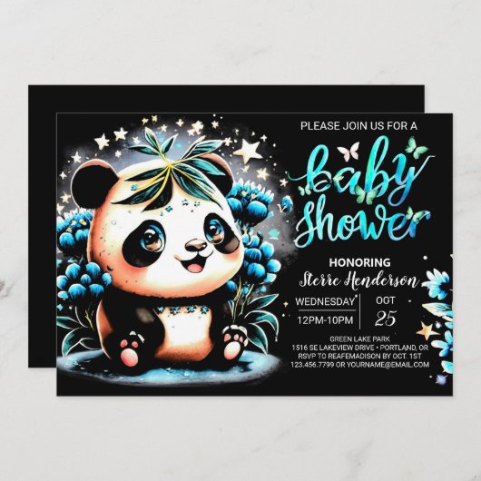 Schattige Waterverf Panda Magic Boy Baby shower Kaart (Voorkant / Achterkant)