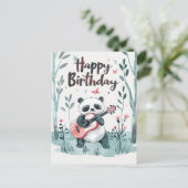 Schattige waterverf Panda speelt gitaar Verjaardag Briefkaart (Staand voorkant)