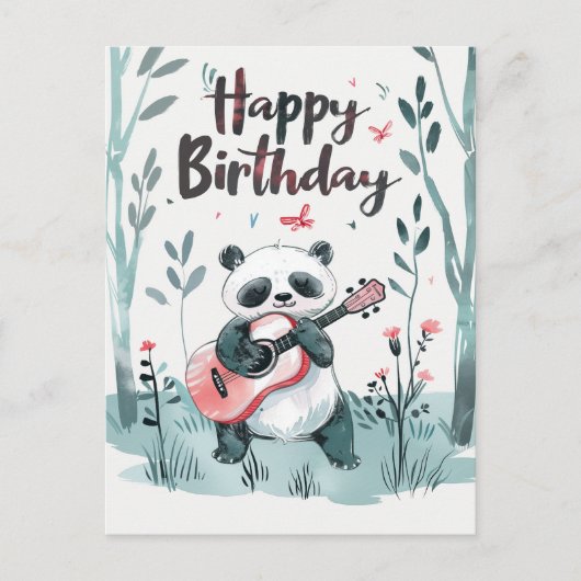 Schattige waterverf Panda speelt gitaar Verjaardag Briefkaart (Voorkant)