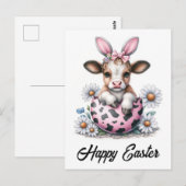 Schattige Waterverf Pasen Koe Roze Ei Konijnenoren Briefkaart (Voorkant / Achterkant)