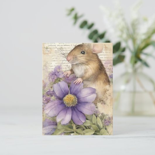Schattige Waterverf Pasen  Spring Mouse Feestdagenkaart (Staand voorkant)