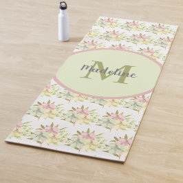 Schattige Waterverf Pastel Bloemige Monogram Yoga  Yogamat