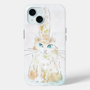 Schattige Waterverf Pastel Kat iPhone 15 Case