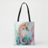 SCHATTIGE WATERVERF PASTEL SEAHORSES TOTE BAG (Voorkant)