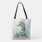SCHATTIGE WATERVERF PASTEL SEAHORSES TOTE BAG (Achterkant)