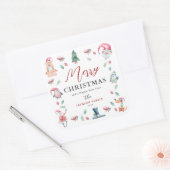Schattige waterverf persoonlijk vrolijk kerstfeest vierkante sticker (Envelop)