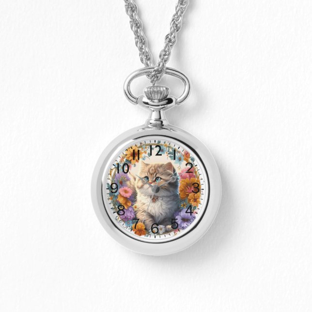 Schattige Waterverf Perzische Kitten Print Horloge (Voorkant)