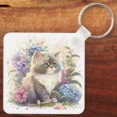 Schattige Waterverf Perzische Kitten Sleutelhanger (Achterkant)