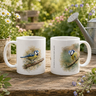 Schattige waterverf pimpelmees vogel gemerkt met m koffiemok