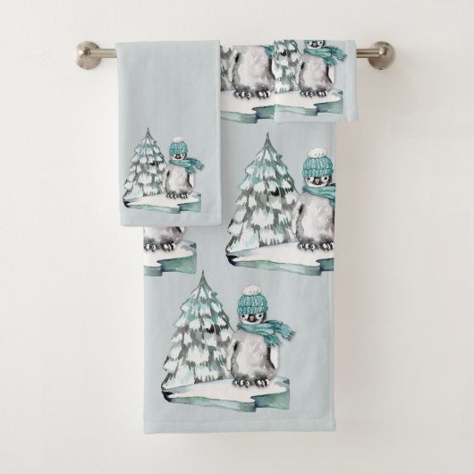 Schattige Waterverf Pinguïn Arctische Sneeuw Grove Bad Handdoek (Insitu)