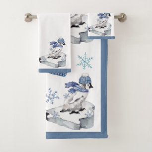 Schattige Waterverf Pinguïn Sneeuwvlokken Kerst Bad Handdoek