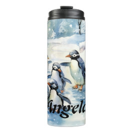 Schattige Waterverf Pinguïns op ijs Thermosbeker