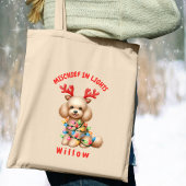 Schattige Waterverf Poedel Kerstverlichting Hond Tote Bag