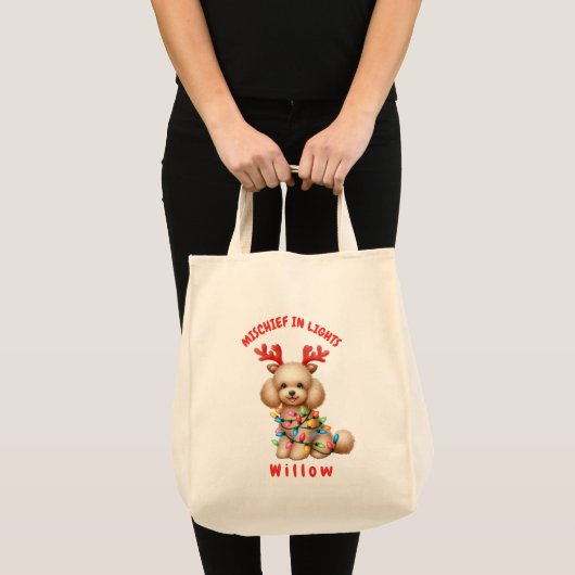 Schattige Waterverf Poedel Kerstverlichting Hond Tote Bag (Voorkant (product))