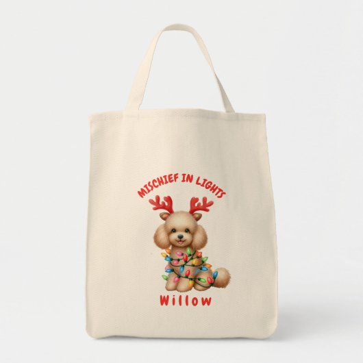 Schattige Waterverf Poedel Kerstverlichting Hond Tote Bag (Voorkant)