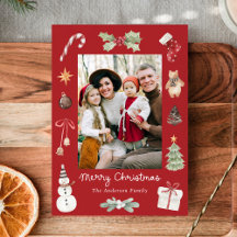 Schattige waterverf Prettig Kerstmis Rood familie 
