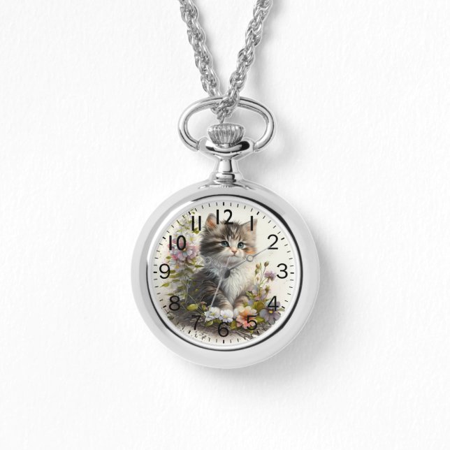 Schattige Waterverf Ragamuffin Kitten Print Horloge (Voorkant)