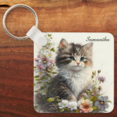 Schattige Waterverf Ragamuffin Kitten Sleutelhanger (Voorkant)