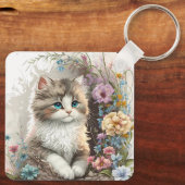 Schattige Waterverf Ragamuffin Kitten Sleutelhanger (Achterkant)