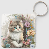 Schattige Waterverf Ragamuffin Kitten Sleutelhanger (Achterkant)