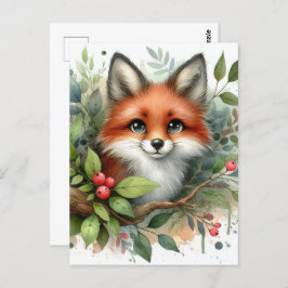 Schattige Waterverf Red Fox Briefkaart