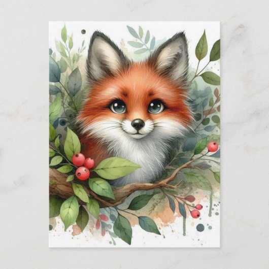Schattige Waterverf Red Fox Briefkaart (Voorkant)