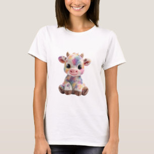 Schattige Waterverf Regenboog Gespikkelde Baby Koe T-shirt
