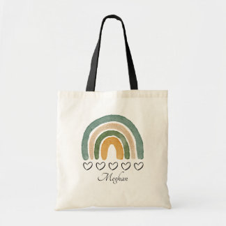 schattige waterverf regenboog Monogram Naam Tote Bag